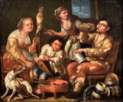 Scène d'intérieur avec des mendiants - École flamande du XVIIe